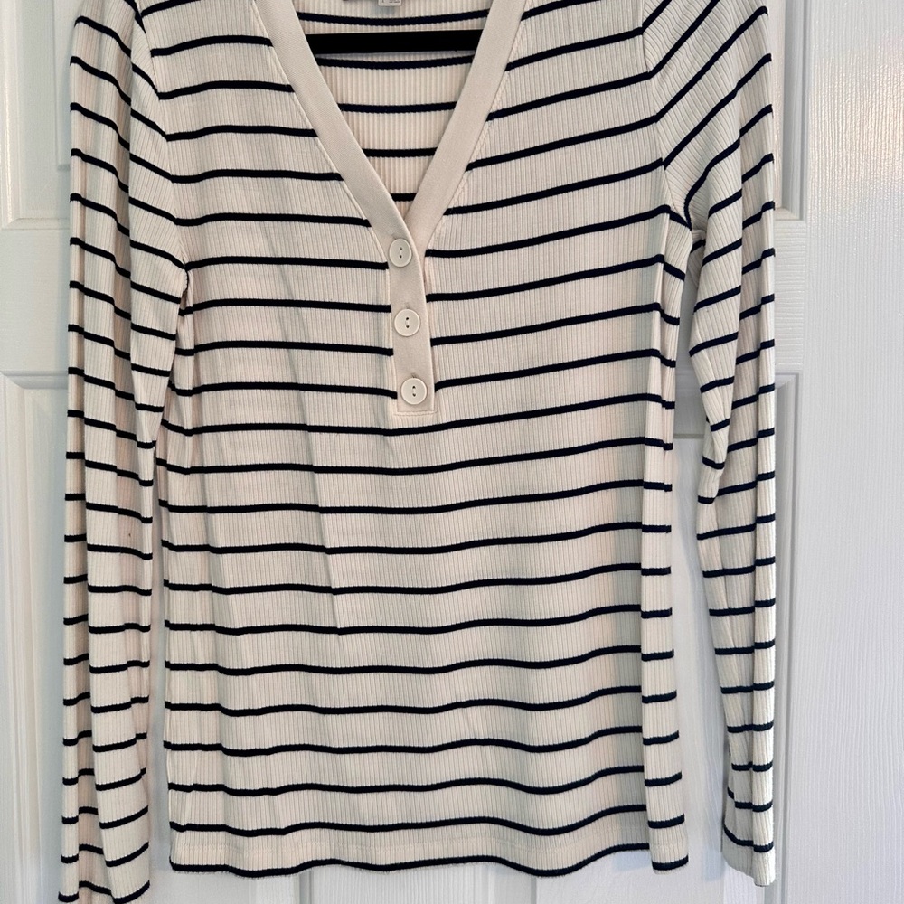 3/$10 Loft Striped V-Neck Button Women's Top